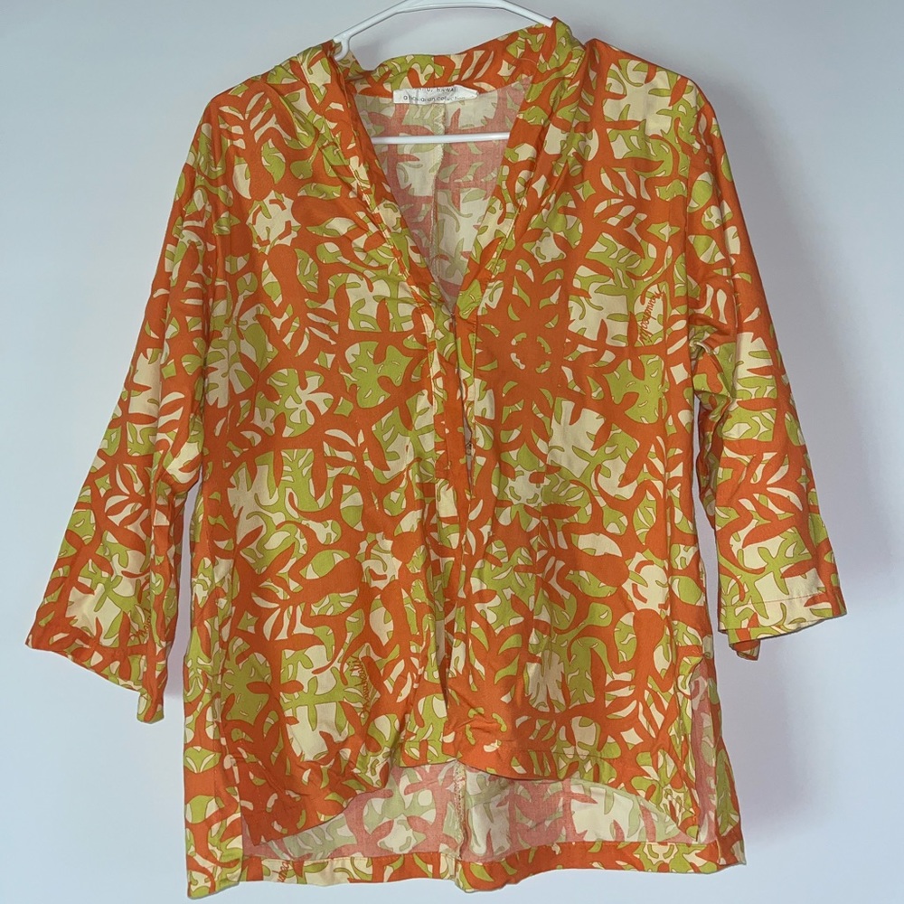Women's Authentic Hawaiian Manuheali'i blouse orange and green size small